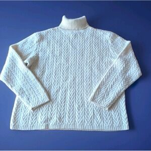 Alpaca Tasso Elba Turtle‎ Neck Wool Herringbone Knit Ivory Sweater Women's XL